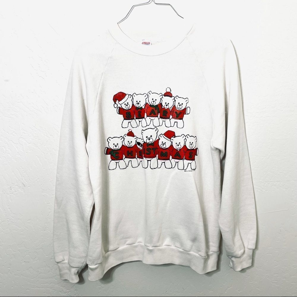 Vintage 90’s Beary Christmas Teddy Bear Santa White Crew Neck Sweatshirt